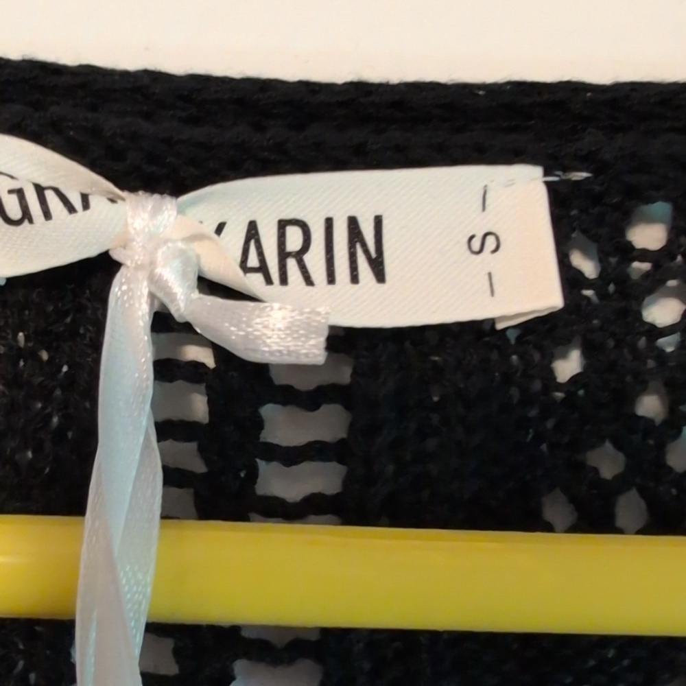 Short-Sleeve Crochet Knit Sweater, Black Size Womens S - Picture 5 of 8
